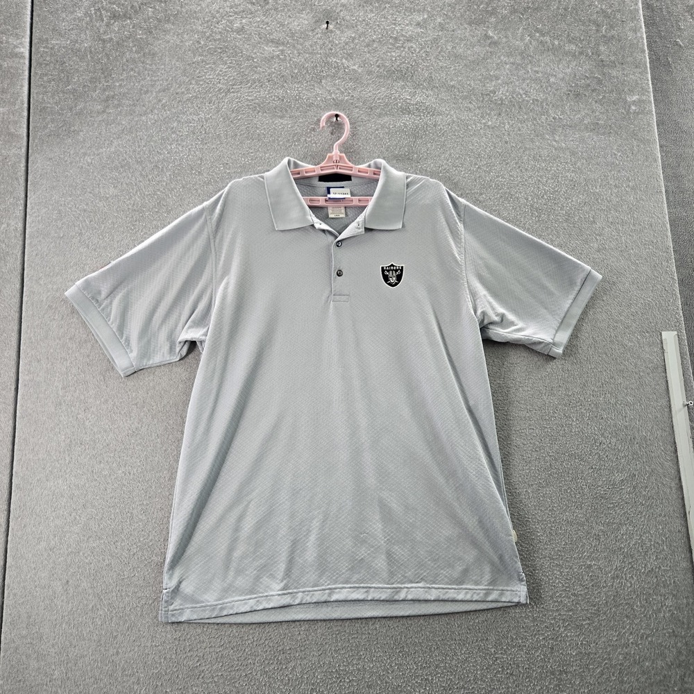 Oakland Raiders Men Polo L/G Gray Embroidered Reebok Team Logo Activewear